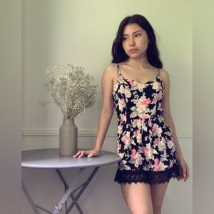 Black floral romper with pockets
